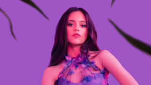 Jenna Ortega Purple Backdrop Portrait Wallpaper