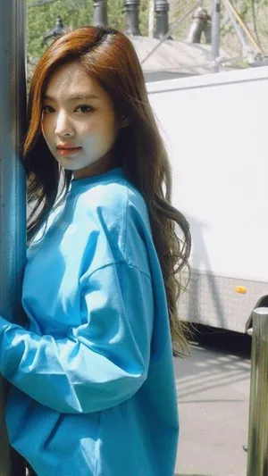 Jennie Kim In Blue Sweater Wallpaper