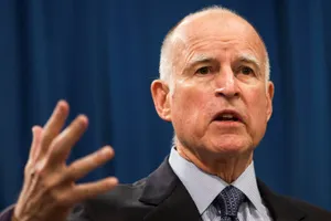 Jerry Brown Speaking Passionately In California Wallpaper