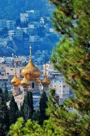 Jerusalem_ Golden_ Domes_ Amidst_ Greenery Wallpaper