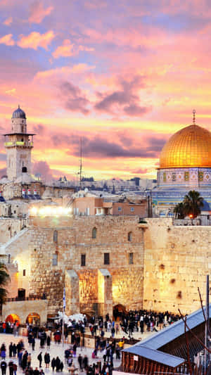 Jerusalem Sunset Western Wall Domeofthe Rock Wallpaper