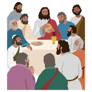 Jesus And His Disciples Gathered Together Wallpaper