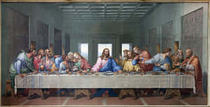 Jesus And His Disciples Sharing A Meal Wallpaper