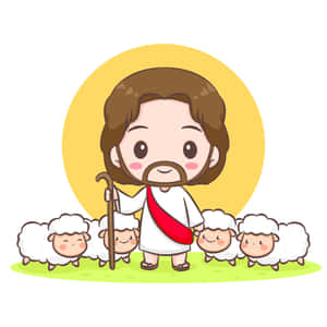 Jesus Christ, The Good Shepherd, Lovingly Tending To His Sheep Wallpaper