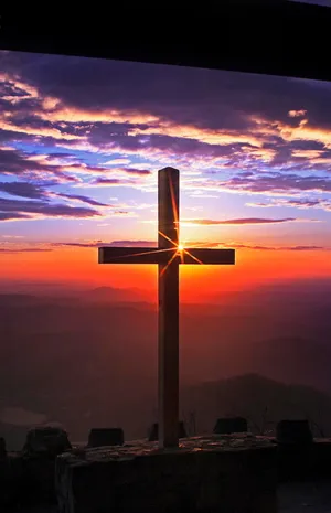 Jesus Cross Purple And Orange Sunset Wallpaper