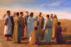 Jesus Disciples Gathered Together In Discussion Wallpaper