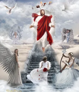 Jesus In Heaven With Angels Wallpaper