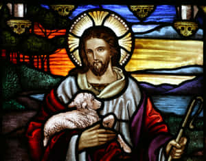 Jesus With Sheep - A Moment Of Peace And Love Wallpaper