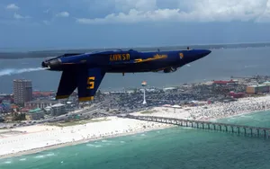 Jet Pilots From The United States Navy's Blue Angels Soar High In The Sky. Wallpaper
