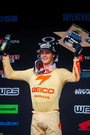 Jett Lawrence Supercross Podium Celebration Wallpaper