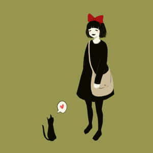 Jiji Cat Sitting On A Broomstick Wallpaper