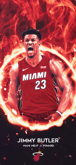 Jimmy Butler Miami Heat Fire Background Wallpaper