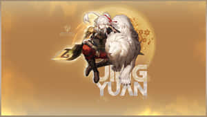 Jing Yuan Fantasy Warriorand White Lion Wallpaper