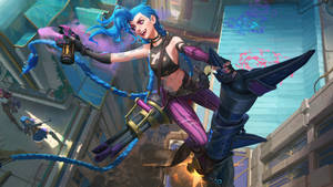 Jinx Arcane Escaping By Rocket Wallpaper