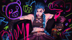 Jinx Arcane Floating Neon Doodles Wallpaper