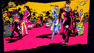 Jo Jo's Bizarre Adventure Characters On Pink Carpet Wallpaper