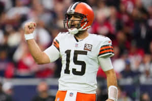 Joe Flacco Celebratingin Cleveland Browns Uniform Wallpaper