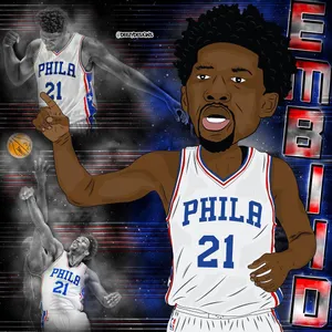 Joel Embiid Cartoon Art Wallpaper
