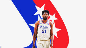 Joel Embiid White Red Blue Wallpaper