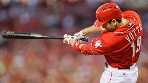 Joey Votto Mid-swing Red Uniform Wallpaper