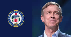 John Hickenlooper Against Blue Backdrop Wallpaper