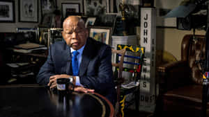 John Lewis Engaged In Deep Thought At A Meeting Table Wallpaper