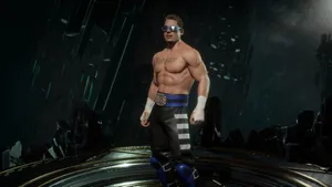 Johnny Cage In A Dynamic Fighting Pose With His Signature Sunglasses. Wallpaper