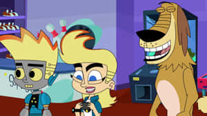 Johnny Test, Dukey, And Sisters Susan And Mary In Their Action-packed Laboratory. Wallpaper