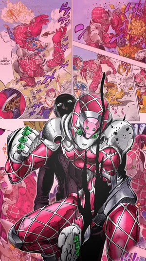 Jojo's Bizarre Adventure: King Crimson Menacingly Posing In An Action-packed Scene Wallpaper