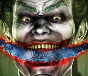 Joker Laughing Maniacally In Chilling Movie Scene Wallpaper