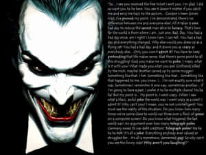 Joker With A Sinister Smile And His Quote About Society Wallpaper