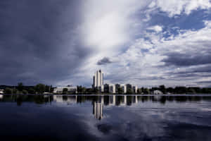 Jonkoping Lakefront Industrial Silhouette Wallpaper