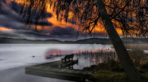 Jonkoping Sunset Lake Pier Wallpaper