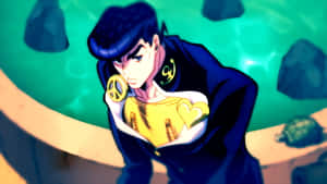 Josuke Higashikata Posing Confidently In Front Of A Vibrant Background Wallpaper