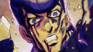 Josuke Higashikata Posing With His Stand In A Captivating Artwork Wallpaper