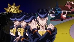Josuke Higashikata Striking A Confident Pose In His Iconic Outfit Wallpaper