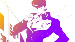 Josuke Higashikata Striking A Fierce Pose With His Stand Wallpaper