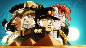 Jotaro Kujo And His Comrades From The Stardust Crusaders Team In Action Wallpaper