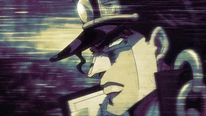 Jotaro Kujo Striking A Pose In Front Of An Ominous Background Wallpaper