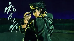 Jotaro Kujo Striking A Pose In His Iconic Outfit Wallpaper