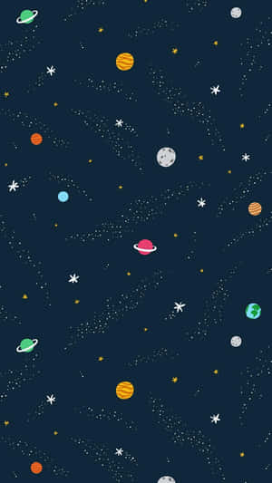 Journey Through Kawaii Space With Cute Planets And Stars Wallpaper