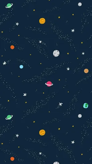 Journey Through Kawaii Space With Cute Planets And Stars Wallpaper