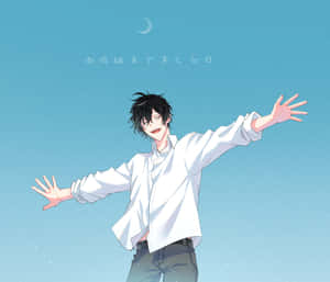 Joyful Anime Character Under Blue Sky Wallpaper