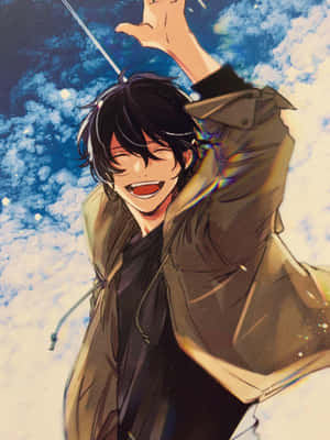 Joyful Anime Character Under Blue Sky Wallpaper