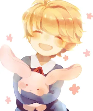Joyful Anime Character With Bunny Plush Wallpaper