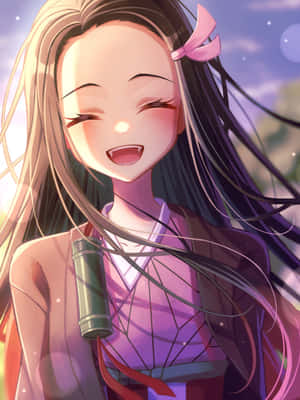 Joyful Anime Girl Sunset Glow Wallpaper