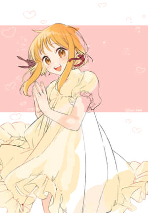 Joyful Anime Girl Yellow Dress Wallpaper