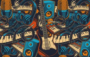 Joyful Cartoon Characters Playing Musical Instruments Wallpaper