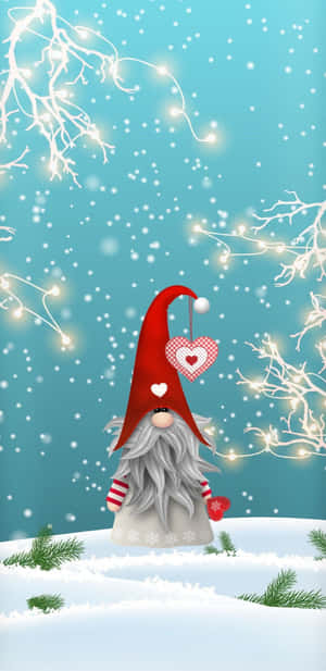 Joyful Christmas Gnome Sitting In The Snow Wallpaper