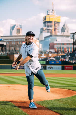 Joyful First Pitch Baseball Game Wallpaper